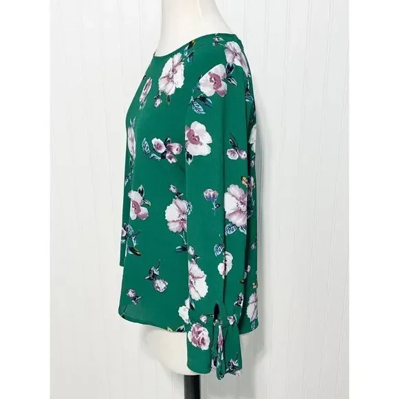 Live To Be Spoiled Floral Print Long Bell Sleeve Blouse Keyhole Back Green Large - Picture 13 of 14